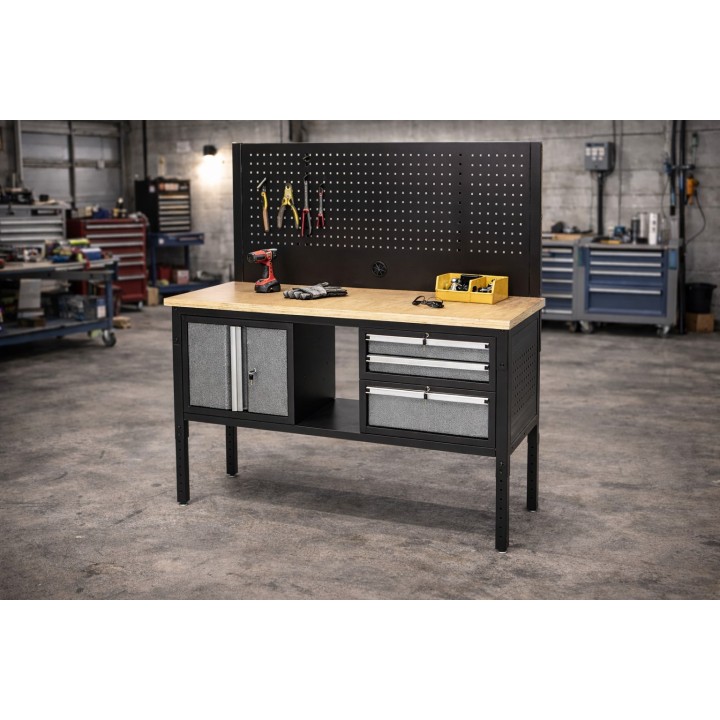 Mesa de Trabajo Modular de 1525 mm con 3 Cajones y Panel Perforado
