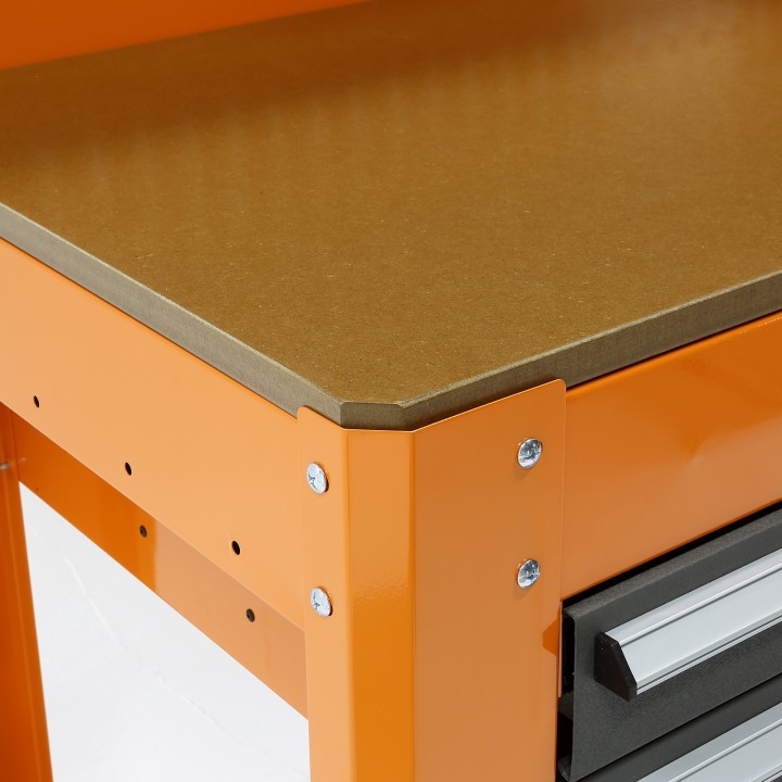 Mesa De Trabajo Metálica Con 3 Cajones, Panel Y Almacén Superior