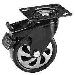 Rueda móvil reforzada de 5"x2" con eje, freno y pletina para carros
