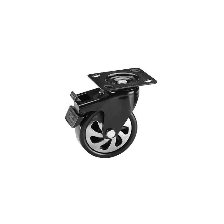 Rueda móvil reforzada de 5"x2" con eje, freno y pletina para carros