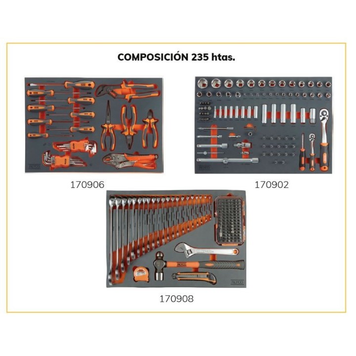 Carro de 8 Cajones con 235 Herramientas Alyco Orange