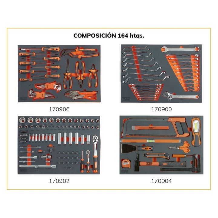 Carro de 8 Cajones con 164 Herramientas Alyco Orange