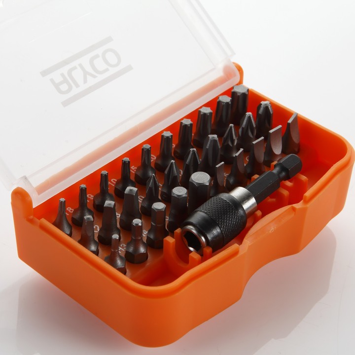 Juego De 30 Puntas De Atornillar De 1/4" Y Adaptador En Caja De