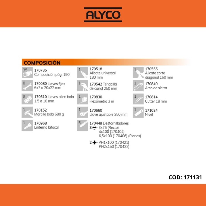Caja Metálica de 5 Bandejas con Herramientas ALYCO ORANGE