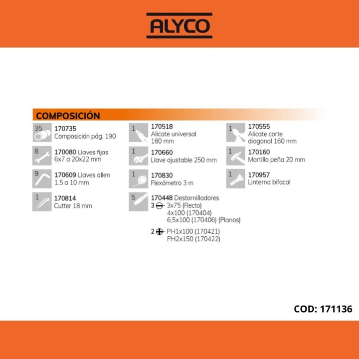 Caja Metálica de 3 Bandejas con Herramientas ALYCO ORANGE