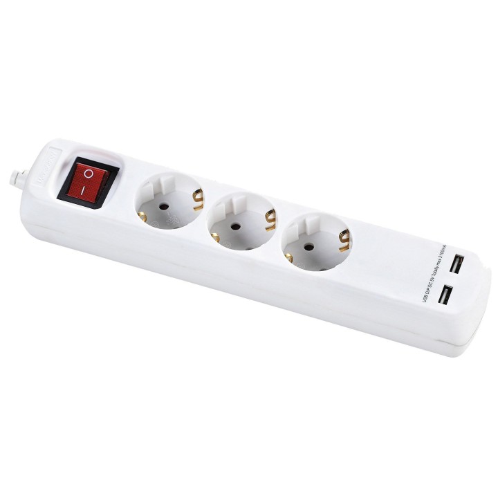Base Múltiple Con Interruptor 3, 5 o 6 Enchufes + 2 USB, cable de