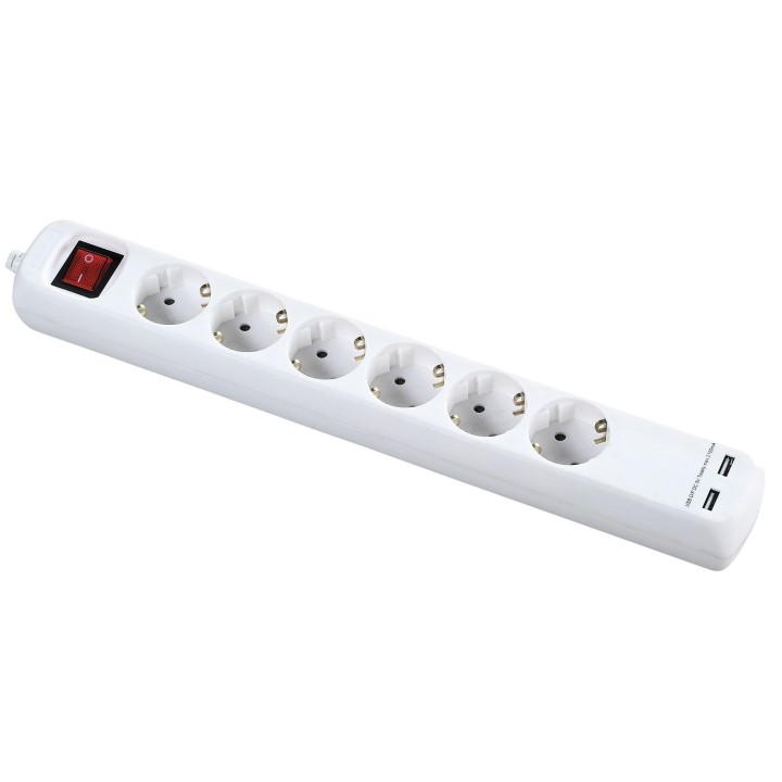 Base Múltiple Con Interruptor 3, 5 o 6 Enchufes + 2 USB, cable de