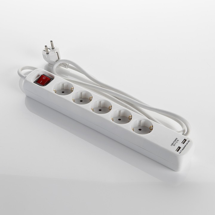 Base Múltiple Con Interruptor 3, 5 o 6 Enchufes + 2 USB, cable de