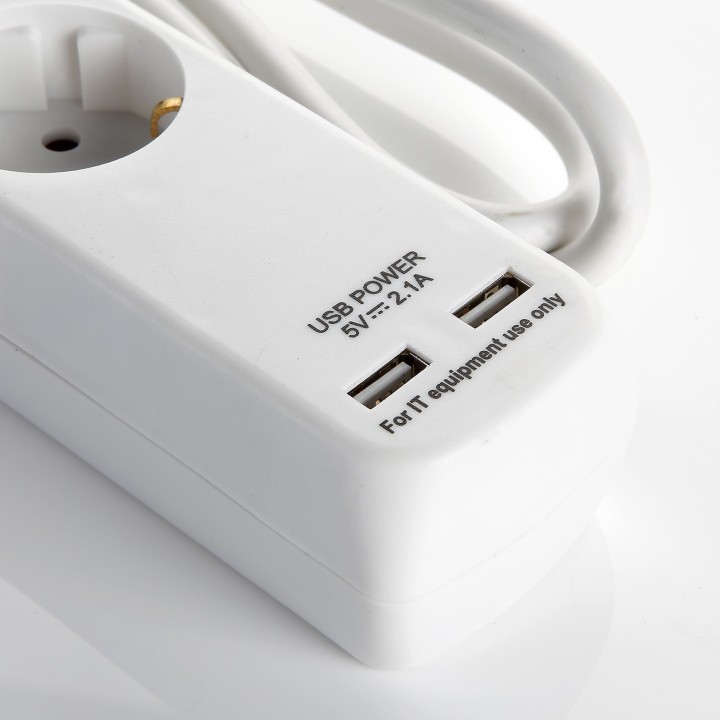 Base Múltiple Con Interruptor 3, 5 o 6 Enchufes + 2 USB, cable de