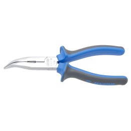 Alicate con puntas semirredondas, boca curva con corte y grip