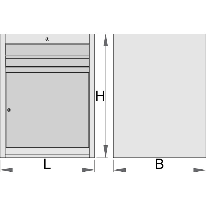 Armario modular ancho con 2 cajones y puerta-663 x 650 x 870 - 990WDD2