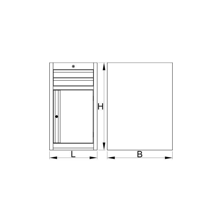Armario modular estrecho de 2 cajones y una puerta NEGRO