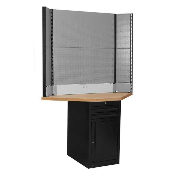 Banco Técnico esquinero con mueble estrecho y panel trasero - 990TBC