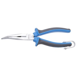 Alicate con puntas semirredondas, boca curva con corte y grip, para
