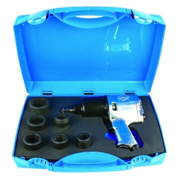 Juego de pistola neumática y vasos de impacto de 1/2" en caja de