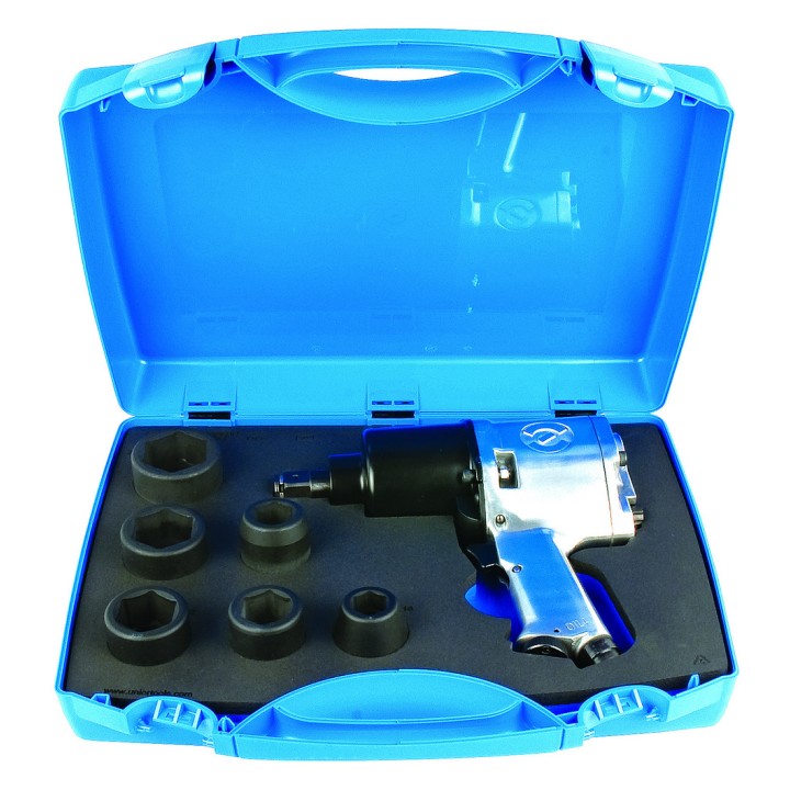 Juego de pistola neumática y vasos de impacto de 1/2" en caja de