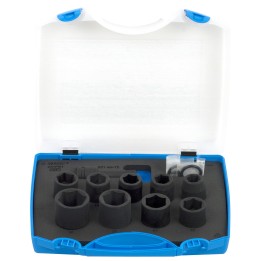 Juego de vasos y accesorios de 1/2" de impacto en caja de plástico