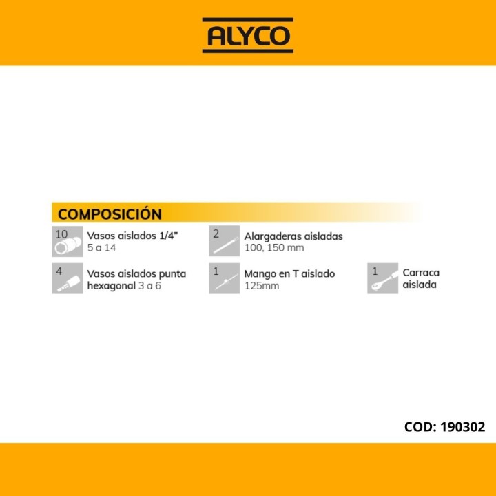 Juego De Vasos Y Accesorios Aislados VDE 18 Pzas De 1/4" ALYCO