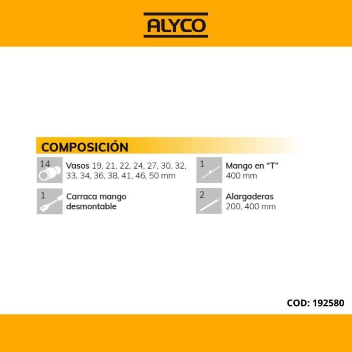 Juego De Vasos Y Accesorios 18 Pzas De 3/4" Caja Metálica ALYCO