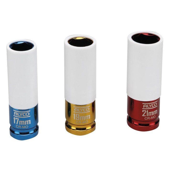 Juego de 3 llaves de vaso de impacto con boca hexagonal y cuadradillo 