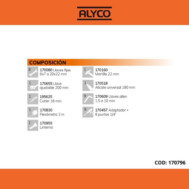 Caja de Plástico con 33 Piezas ALYCO ORANGE