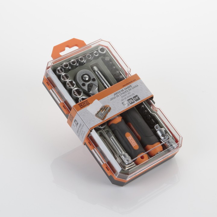 Juego Llaves De Vasos Y Accesorios 1/4" 35 Pzas ALYCO ORANGE