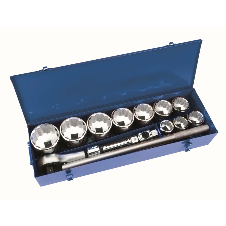 Juego de 14 piezas con llaves de vasos bihexagonales de 1", carraca