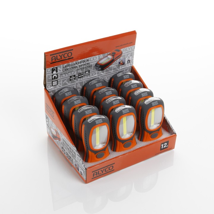 Linterna De Trabajo Bifocal Larga 3W Cob + 3 Led ALYCO ORANGE