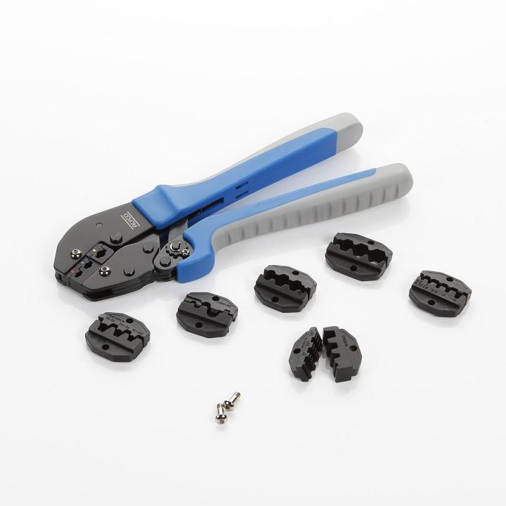 Juego de prensaterminales con 7 cabezas intercambiables, llave allen