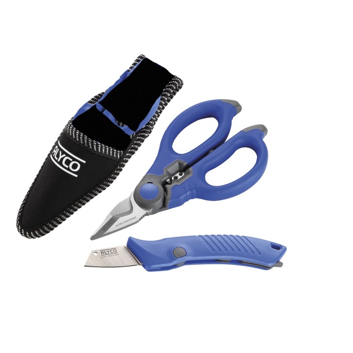 Kit de electricista con tijera y cuchillo pelacables en bolsa de