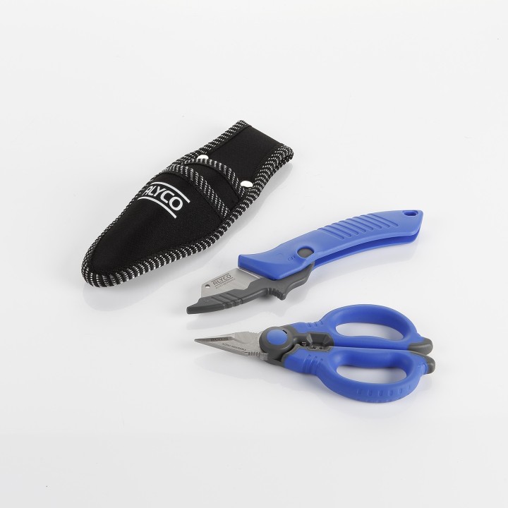 Kit de electricista con tijera y cuchillo pelacables en bolsa de
