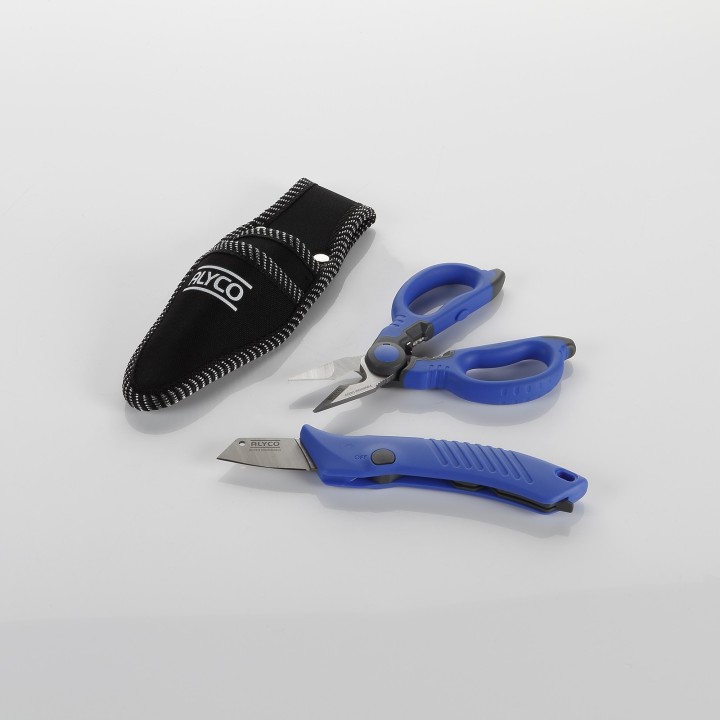 Kit de electricista con tijera y cuchillo pelacables en bolsa de